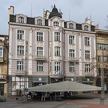 PLOVDIV, BULGARIA - DECEMBER 30 2016: Houses and Walking street in city of Plovdiv, Bulgaria