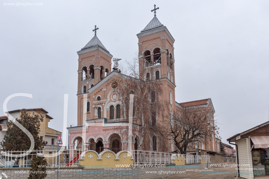 RAKOVSKI, BULGARIA - DECEMBER 31 2016: The Roman Catholic church of St Michael the Archangel in town of Rakovski, Bulgaria