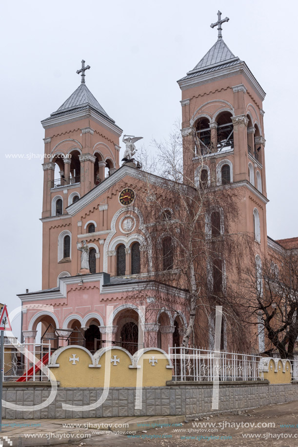 RAKOVSKI, BULGARIA - DECEMBER 31 2016: The Roman Catholic church of St Michael the Archangel in town of Rakovski, Bulgaria