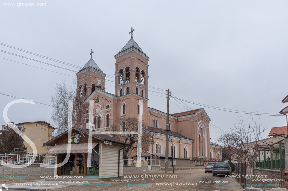 RAKOVSKI, BULGARIA - DECEMBER 31 2016: The Roman Catholic church of St Michael the Archangel in town of Rakovski, Bulgaria