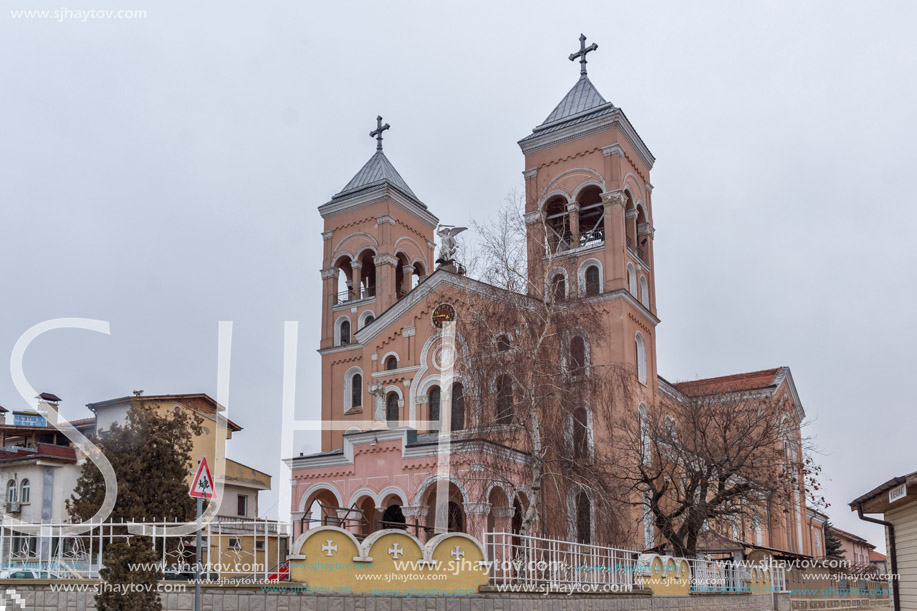 RAKOVSKI, BULGARIA - DECEMBER 31 2016: The Roman Catholic church of St Michael the Archangel in town of Rakovski, Bulgaria