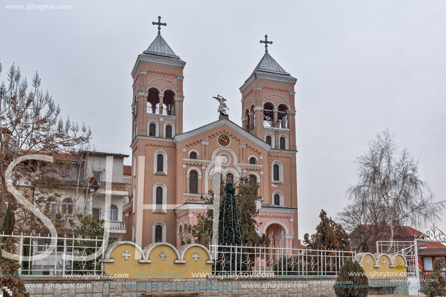 RAKOVSKI, BULGARIA - DECEMBER 31 2016: The Roman Catholic church of St Michael the Archangel in town of Rakovski, Bulgaria