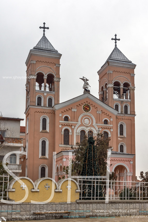 RAKOVSKI, BULGARIA - DECEMBER 31 2016: The Roman Catholic church of St Michael the Archangel in town of Rakovski, Bulgaria