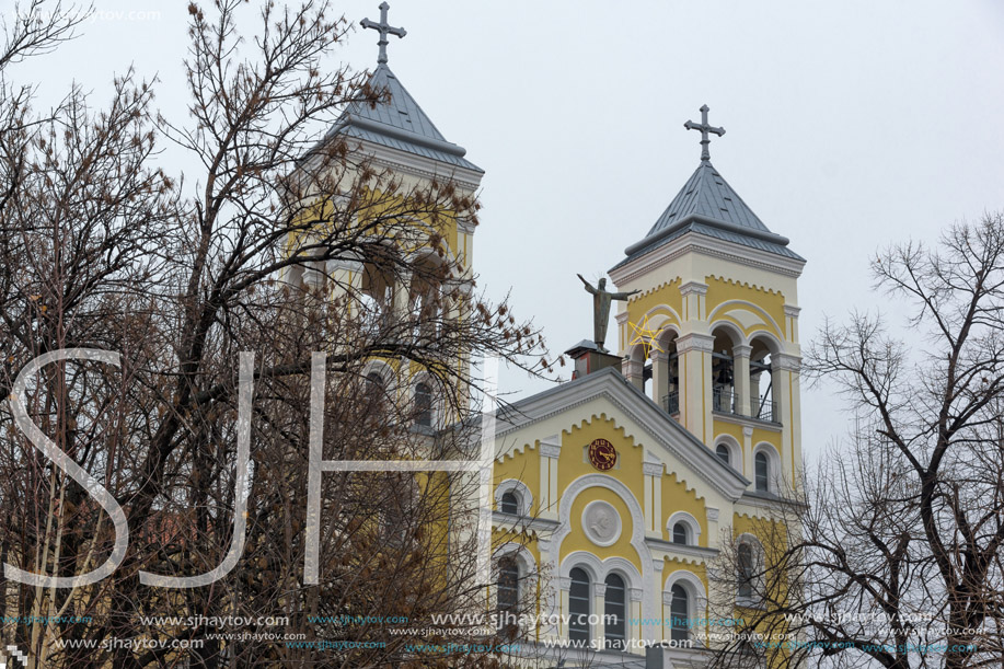 RAKOVSKI, BULGARIA - DECEMBER 31 2016: The Roman Catholic church Most holy Heart of Jesus in town of Rakovski, Bulgaria