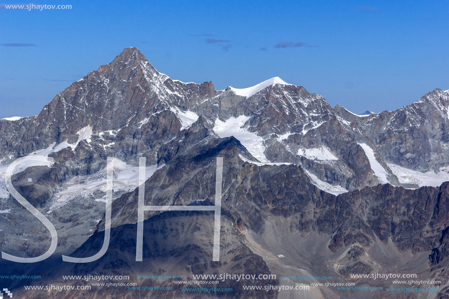 Panorama to Swiss Alps from matterhorn glacier paradise to Alps, Switzerland