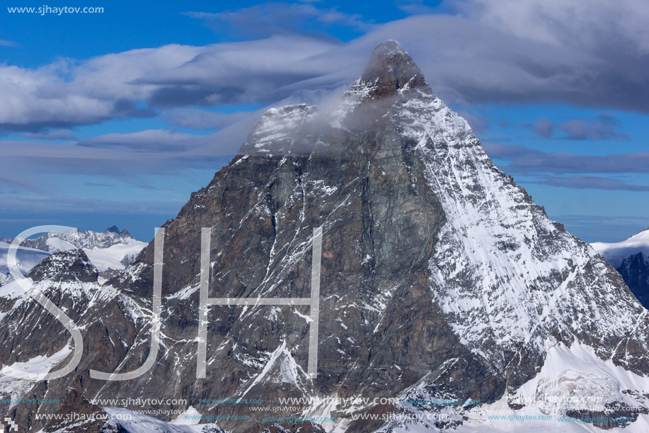 Closeup view of mount Matterhorn, Canton of Valais, Alps, Switzerland