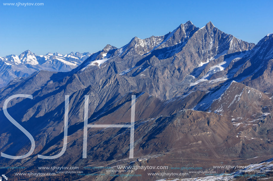 Amazing Panorama to Swiss Alps from matterhorn glacier paradise to Alps, Switzerland