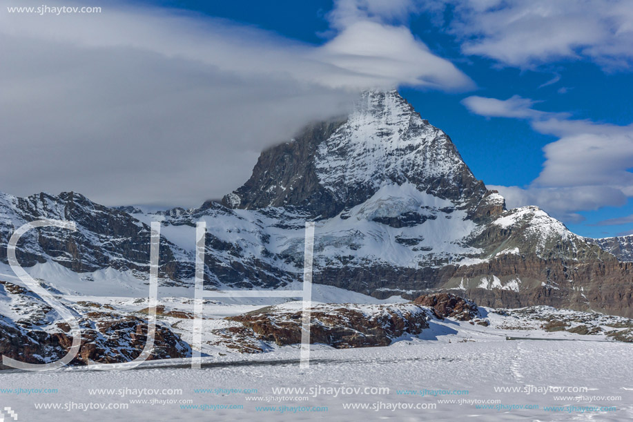 Winter view of mount Matterhorn, Canton of Valais, Alps, Switzerland