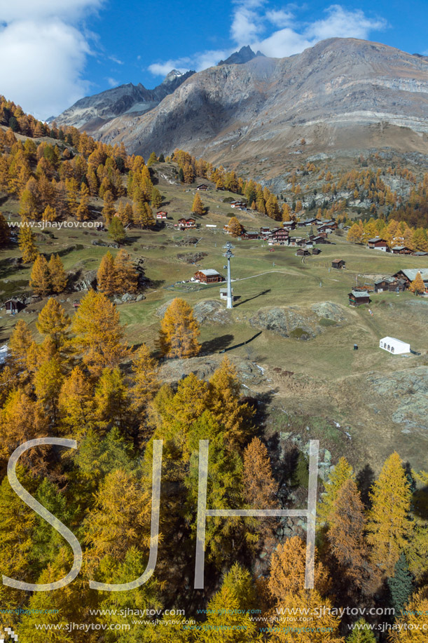 Amazing Autumn panorama near Zermatt, Canton of Valais, Switzerland