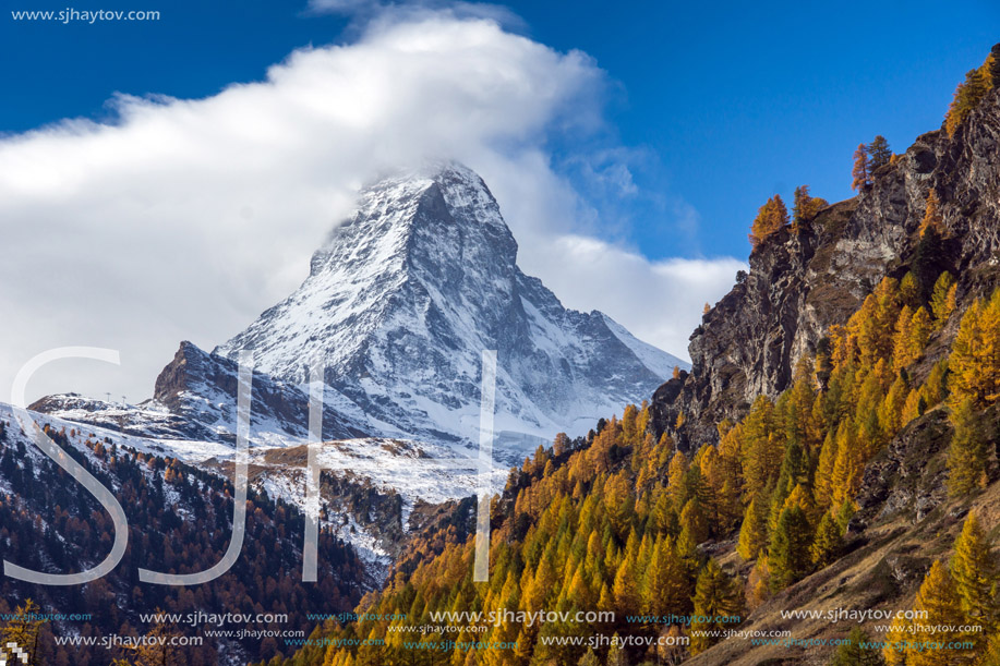 Autumn view of Mount Matterhorn, Canton of Valais, Switzerland