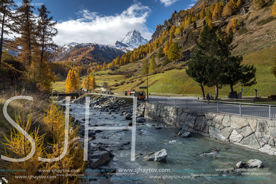 Amazing Autumn panorama of Mount Matterhorn, Canton of Valais, Switzerland