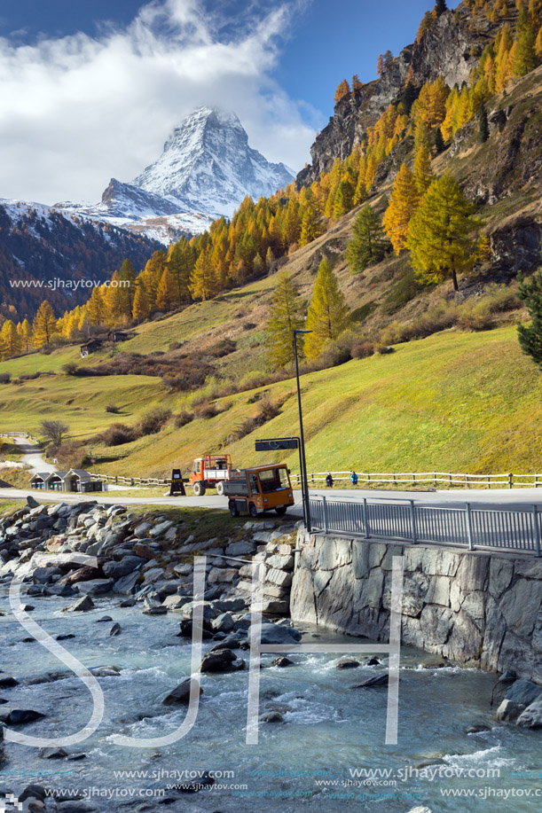 Amazing Autumn view of Mount Matterhorn, Canton of Valais, Switzerland