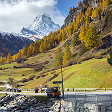 Amazing Autumn view of Mount Matterhorn, Canton of Valais, Switzerland