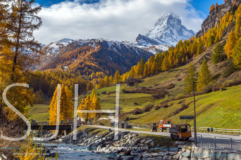 Amazing Autumn view of Mount Matterhorn, Canton of Valais, Switzerland