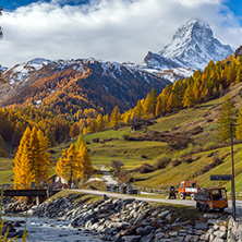Amazing Autumn view of Mount Matterhorn, Canton of Valais, Switzerland