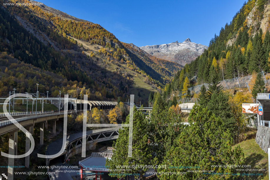 Amazing panorama of Alps and Lotschberg Tunnel under the mountain, Switzerland