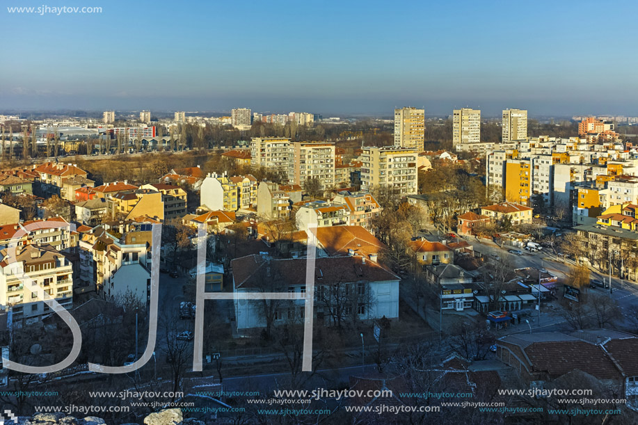 PLOVDIV, BULGARIA - JANUARY 2 2017: Panorama to City of Plovdiv from nebet tepe hill, Bulgaria