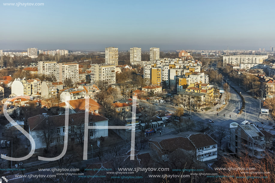 PLOVDIV, BULGARIA - JANUARY 2 2017: Panorama to City of Plovdiv from nebet tepe hill, Bulgaria