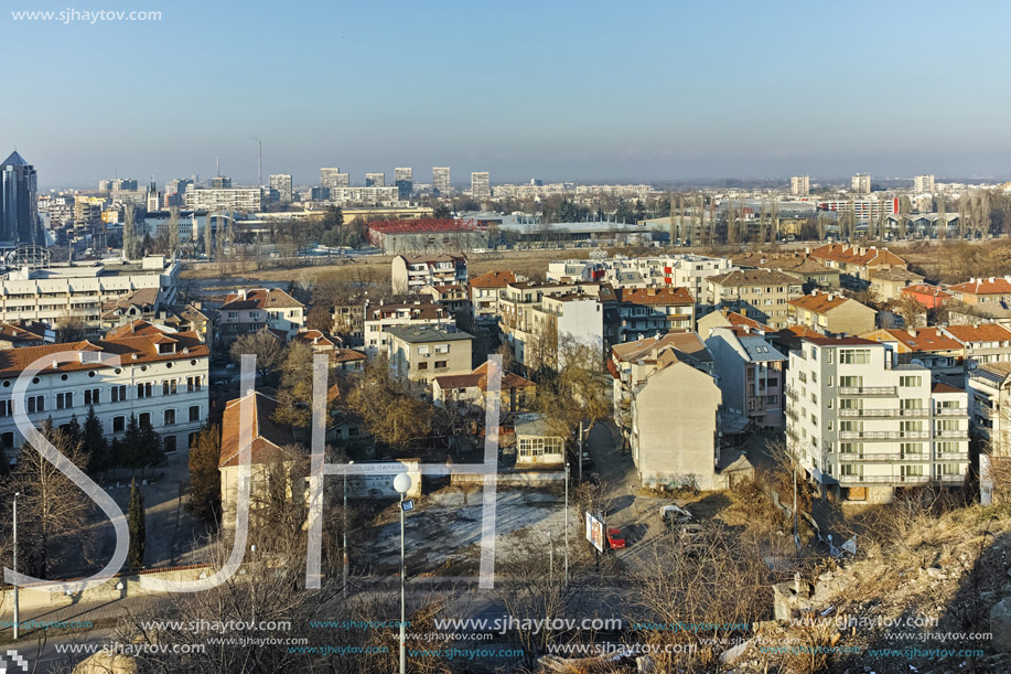 PLOVDIV, BULGARIA - JANUARY 2 2017: Panorama to City of Plovdiv from nebet tepe hill, Bulgaria