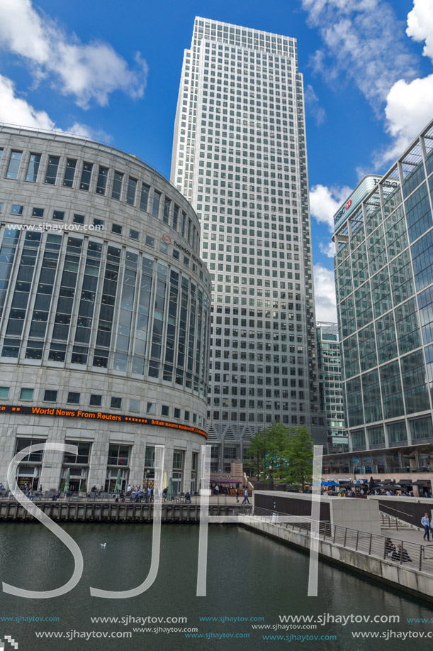 LONDON, ENGLAND - JUNE 17 2016: Business building and skyscraper in Canary Wharf, London, England, Great Britain