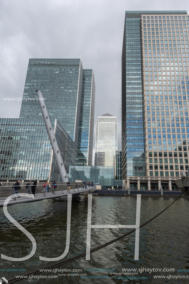 LONDON, ENGLAND - JUNE 17 2016: Business building and skyscraper in Canary Wharf, London, England, Great Britain