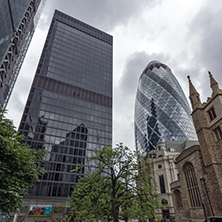LONDON, ENGLAND - JUNE 18 2016: Amazing cityscape of Business Building in City of London, Great Britain