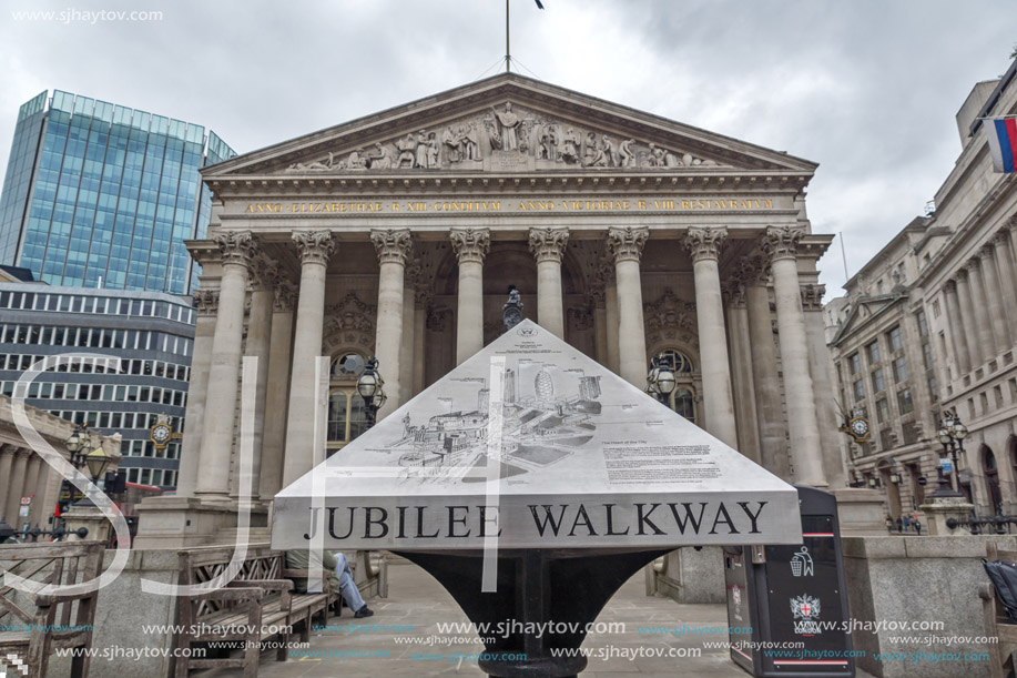 LONDON, ENGLAND - JUNE 18 2016: The Royal Exchange in city of London, England, Great Britain