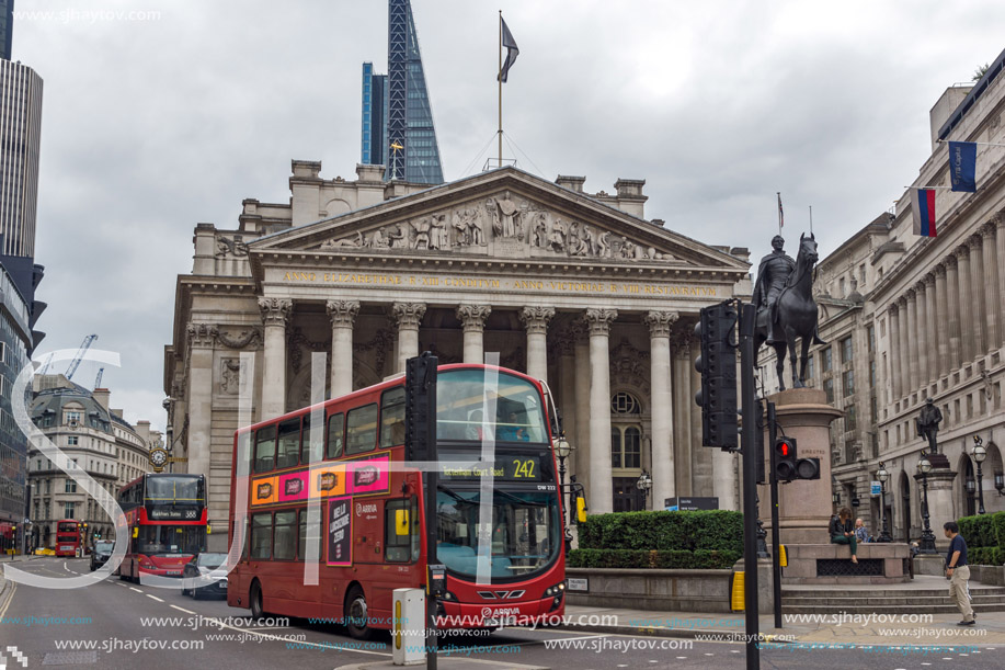 LONDON, ENGLAND - JUNE 18 2016: The Royal Exchange in city of London, England, Great Britain