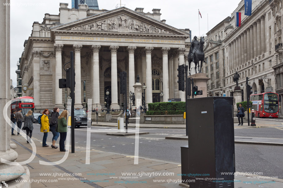 LONDON, ENGLAND - JUNE 18 2016: The Royal Exchange in city of London, England, Great Britain