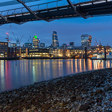 LONDON, ENGLAND - JUNE 18 2016: Night Photo of Thames River and skyscrapers,  London, Great Britain