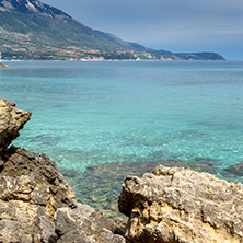 Panoramic view of Pessada beach in Kefalonia, Ionian Islands, Greece
