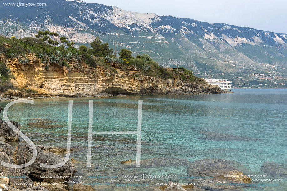 Panoramic view of Pessada beach in Kefalonia, Ionian Islands, Greece