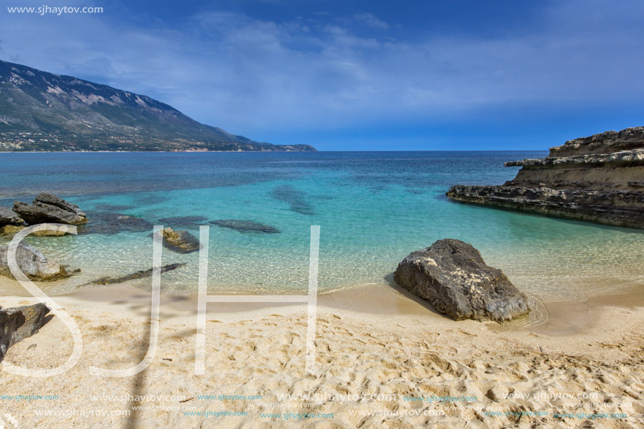 Panoramic view of Pessada beach in Kefalonia, Ionian Islands, Greece