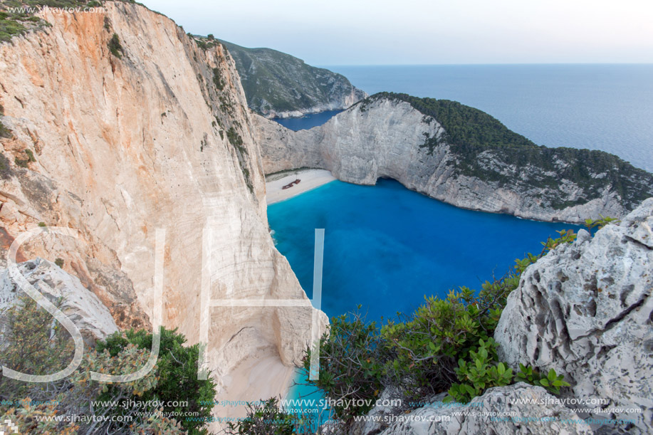 Panoramic view of Navagio Shipwreck beach, Zakynthos, Greece