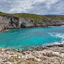 Amazing Panorama of Limnionas beach bay at Zakynthos island, Greece