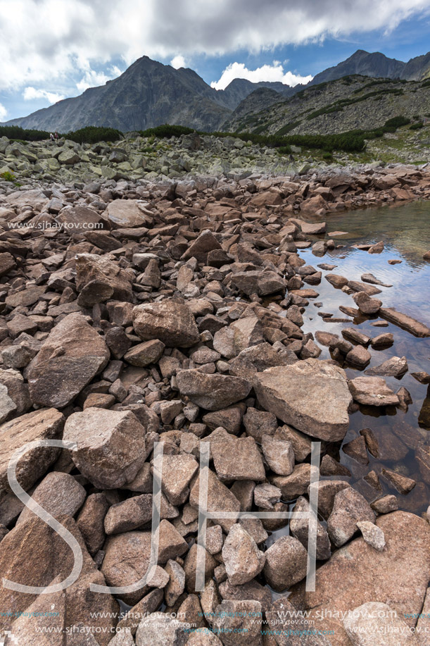 rocky shore of  Musalenski lakes,  Rila mountain, Bulgaria