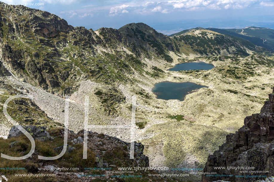 Panorama to Musalenski lakes from Musala Peak, Rila mountain, Bulgaria