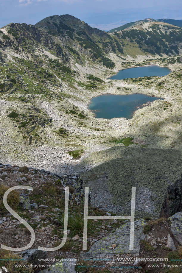 Panorama to Musalenski lakes from Musala Peak, Rila mountain, Bulgaria