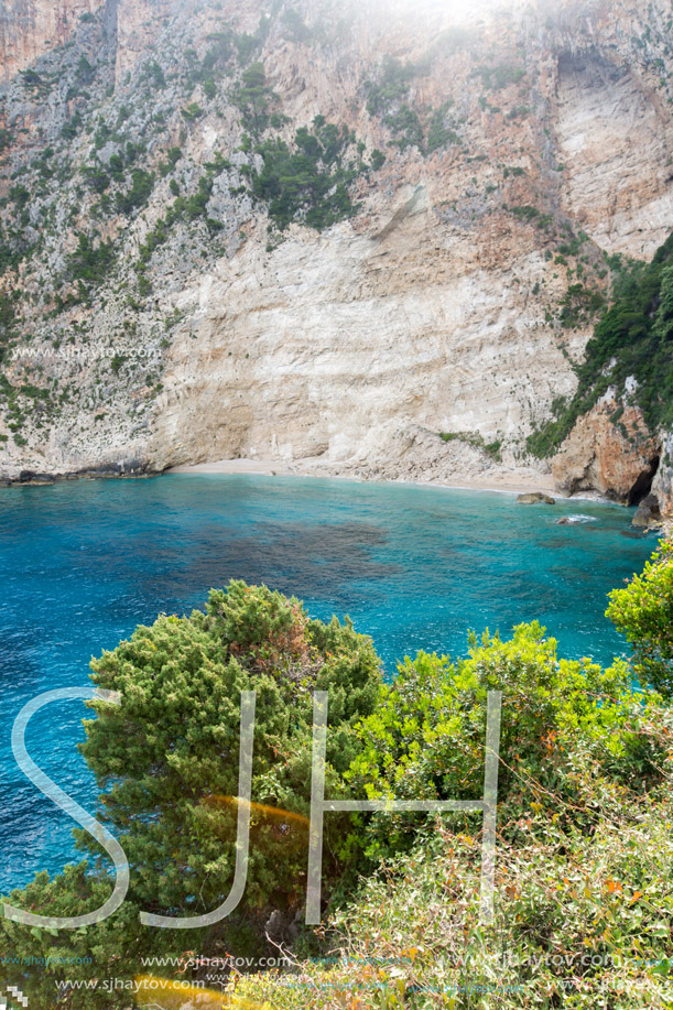 Amazing view of Blue water and rocks of small beach at Zakynthos island, Greece