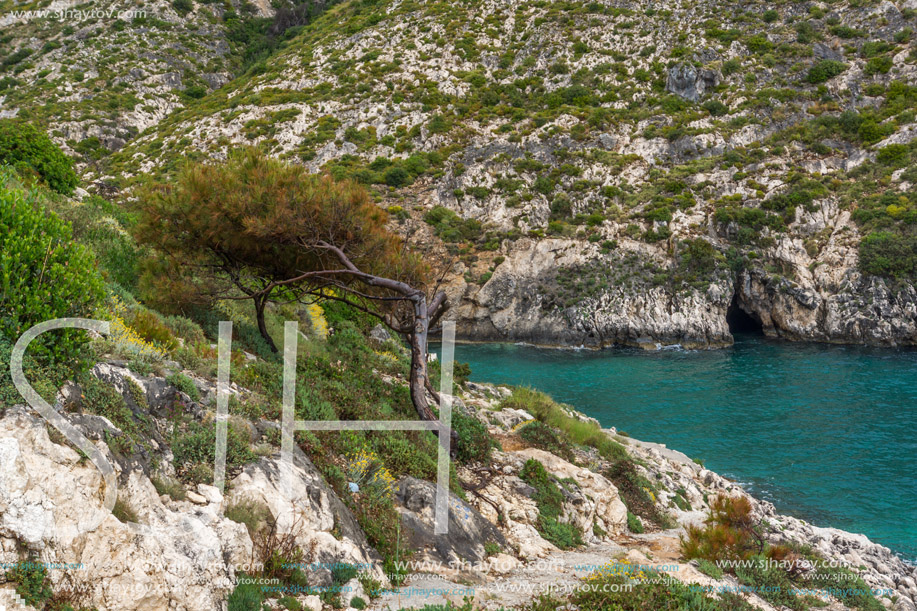 Panorama of Limnionas beach bay at Zakynthos island, Greece