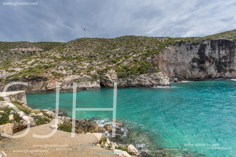 Panorama of Limnionas beach bay at Zakynthos island, Greece