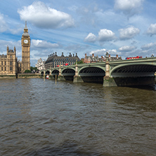 LONDON, ENGLAND - JUNE 19 2016: Cityscape of Westminster Palace and Thames River, London, England, United Kingdom