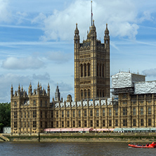 LONDON, ENGLAND - JUNE 19 2016: Cityscape of Westminster Palace and Thames River, London, England, United Kingdom