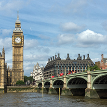 LONDON, ENGLAND - JUNE 19 2016: Cityscape of Westminster Palace and Thames River, London, England, United Kingdom