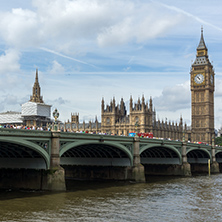 LONDON, ENGLAND - JUNE 19 2016: Cityscape of Westminster Palace and Thames River, London, England, United Kingdom