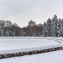 Amazing Winter view with snow covered trees in South Park in city of Sofia, Bulgaria