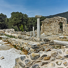 Columns in Ruins of ancient church in Archaeological site of Aliki, Thassos island,  East Macedonia and Thrace, Greece