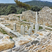 Columns in Ruins of ancient church in Archaeological site of Aliki, Thassos island,  East Macedonia and Thrace, Greece