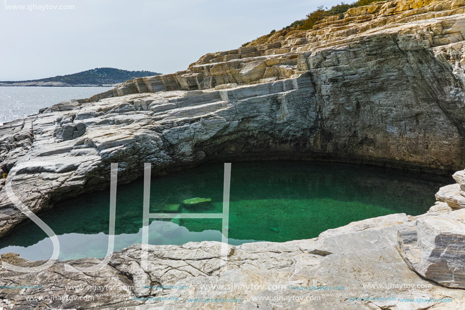 Panoramic view to Giola Natural Pool in Thassos island, East Macedonia and Thrace, Greece