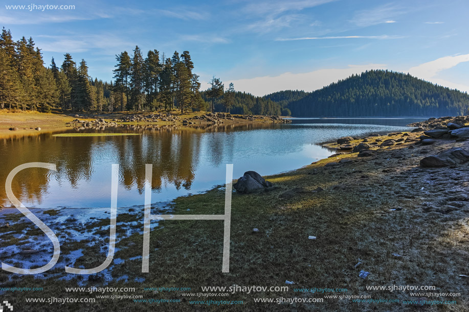 Landscape of Green forest of Shiroka polyana Reservoir, Pazardzhik Region, Bulgaria